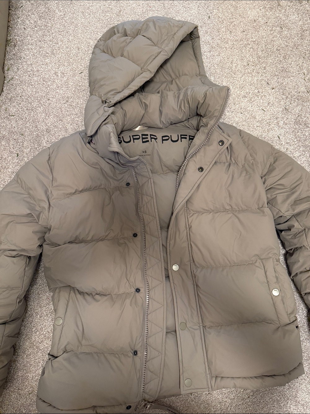 TNA Super Puff Puffer Jacket in Taupe
